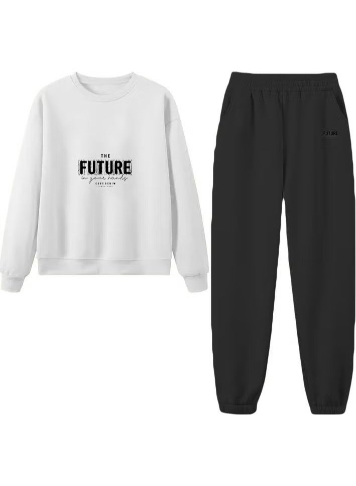 DogFish Tracksuit Set Oversize Future Printed Tracksuit Set,lover,couple Combination White - Image 3